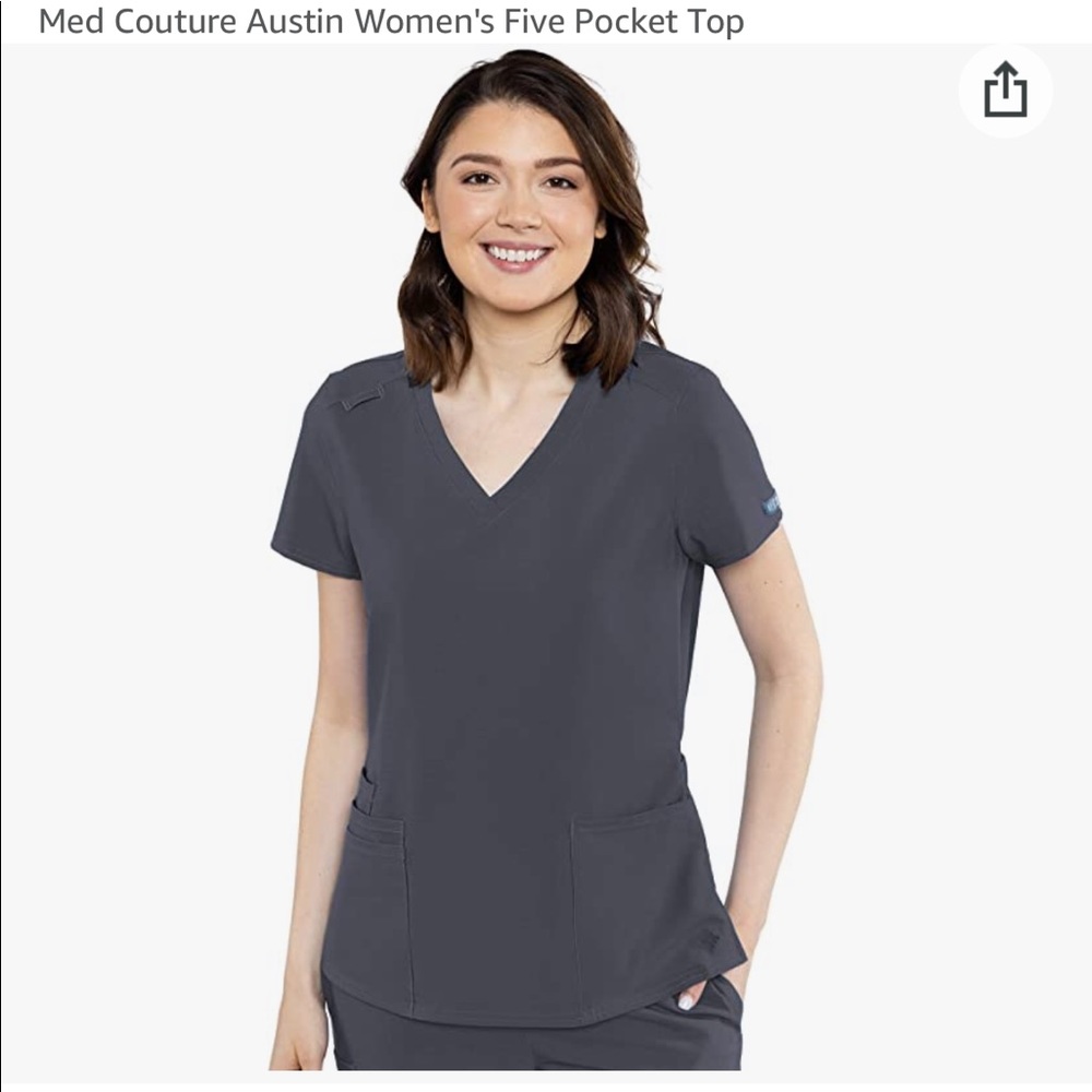 Med Couture Austin Five Pocket xs scrub Top in pewter